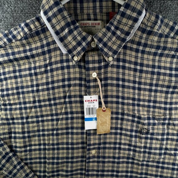 Chaps Other - NWT Chaps XL Flannel Button Up Shirt Long Sleeve Shirt Cotton Blue Beige Plaid
